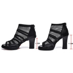 Mesh Zip-Up Block Heels