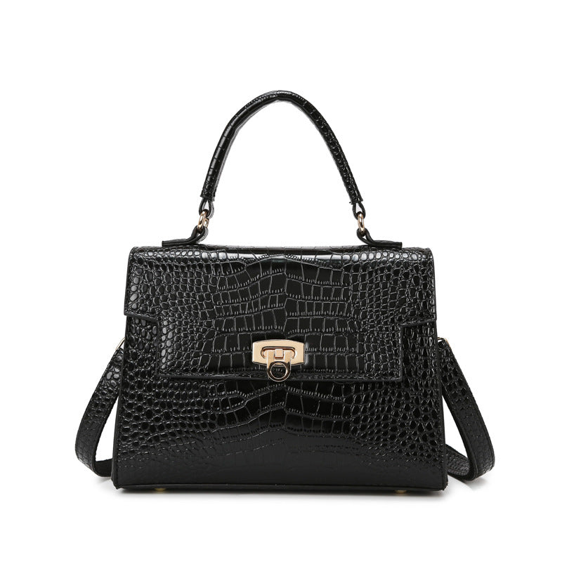 Crocodile-Effect PU Tote — Black
