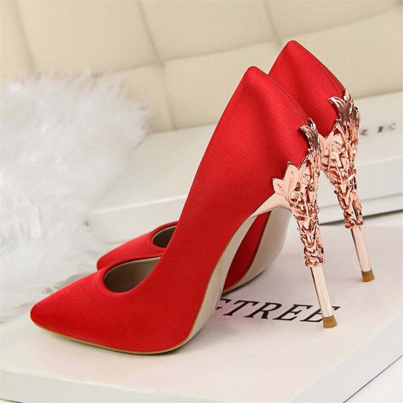 Satin Pointed-Toe Heels