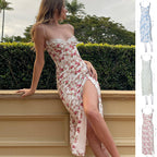 Lace-Detail Slit Maxi Dress