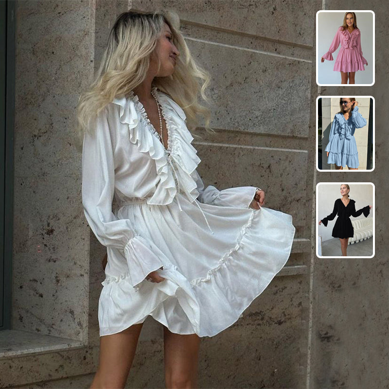 V-Neck Ruffle Mini Dress