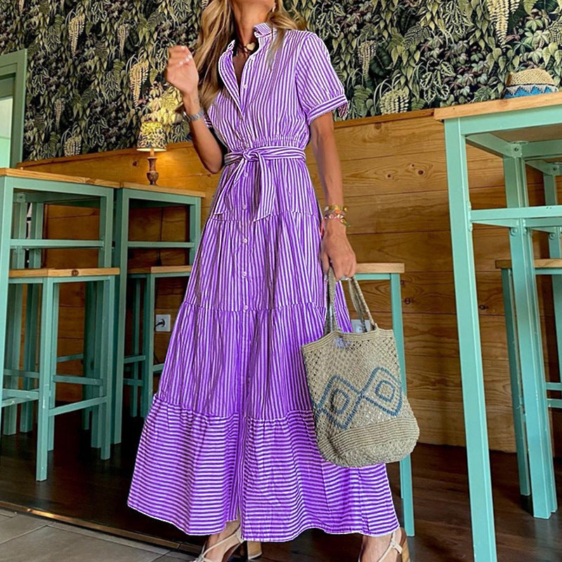 Relaxed Striped Short-Sleeve Dress