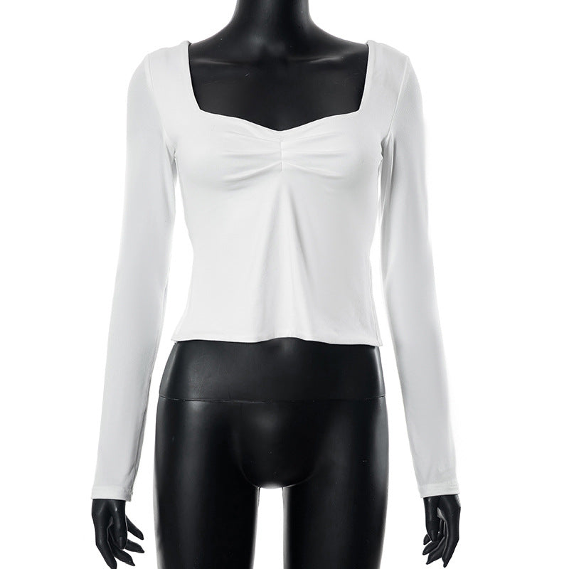 Square-Neck Long-Sleeve Crop Top