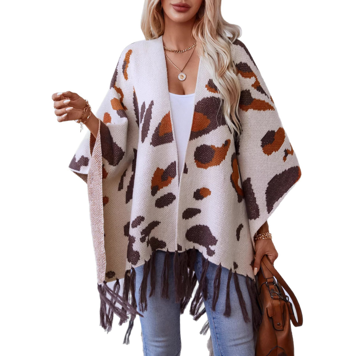 Leopard-Print Tassel Cape