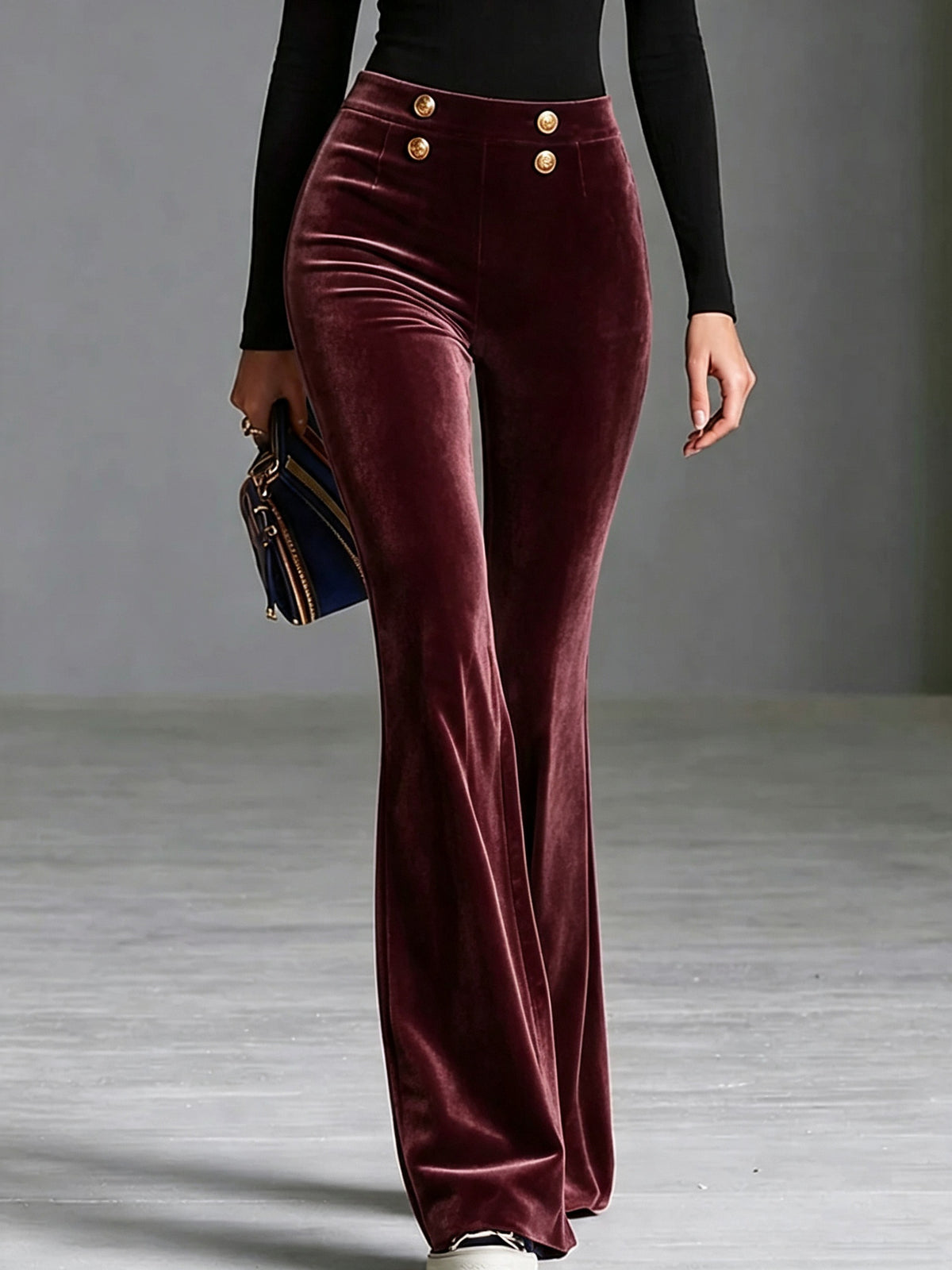 High-Waist Velvet Flare Trousers