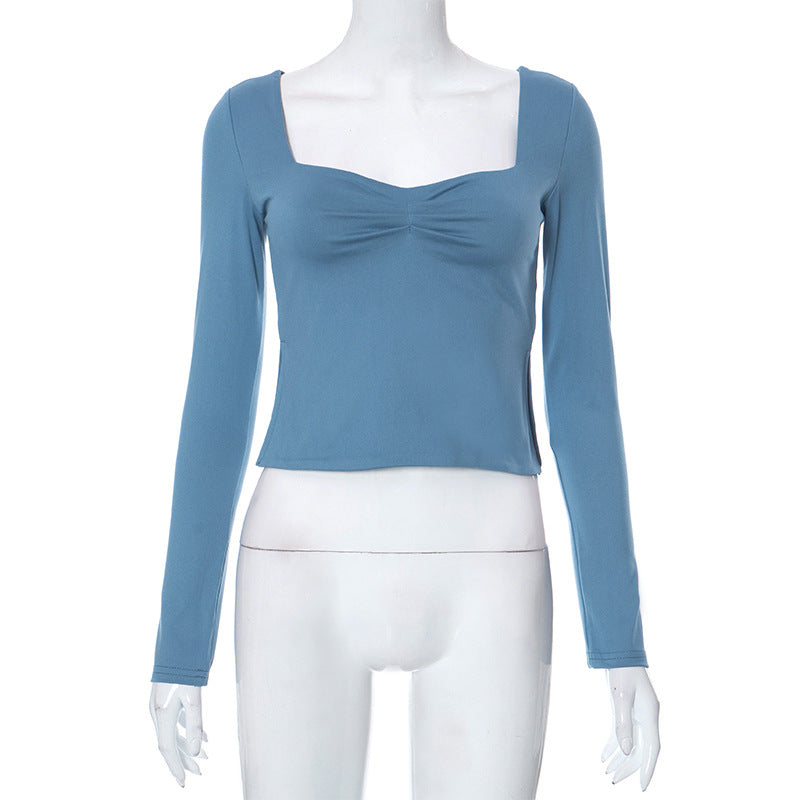 Square-Neck Long-Sleeve Crop Top