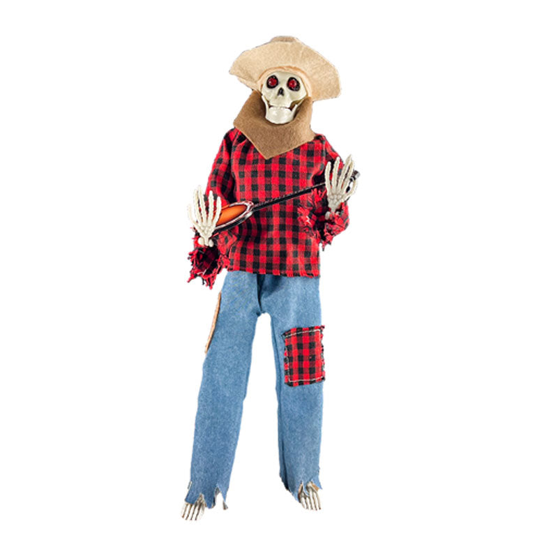 Single non-luminous red-plaid skeleton musician decoration
