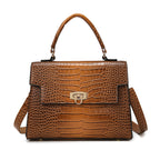 Crocodile-Effect PU Tote — Brown