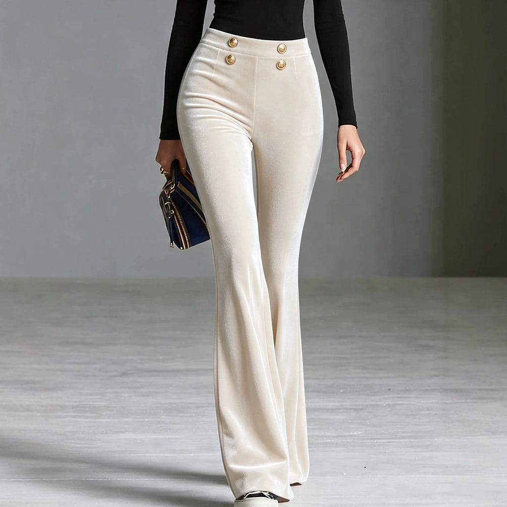 High-Waist Velvet Flare Trousers