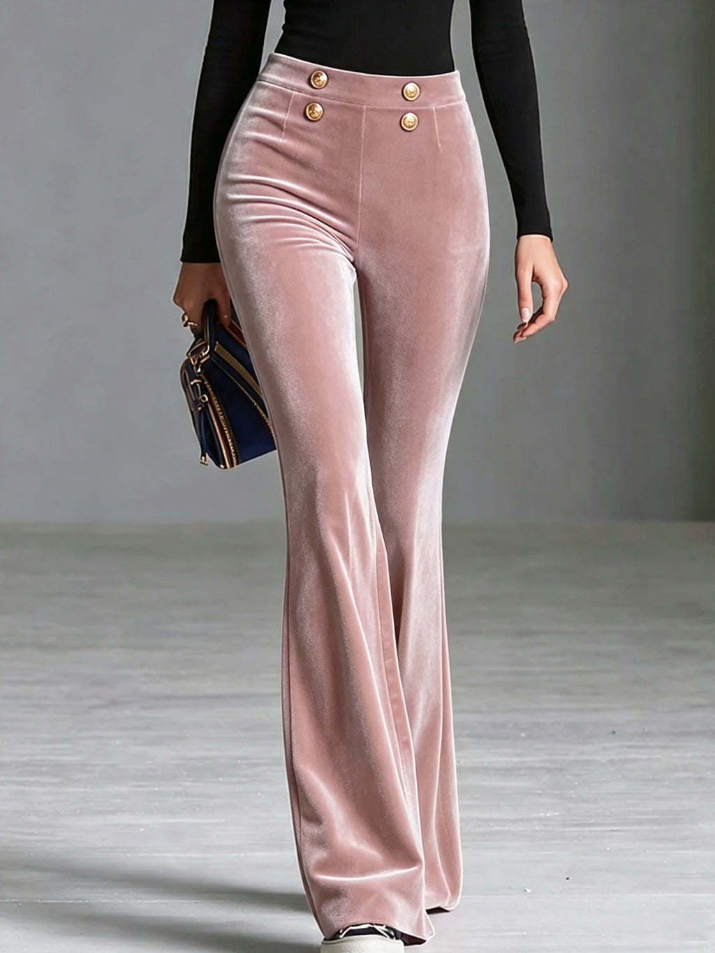 High-Waist Velvet Flare Trousers