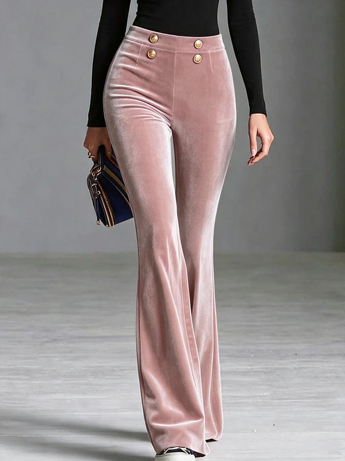 High-Waist Velvet Flare Trousers