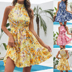 Floral Halterneck Ruffle Dress