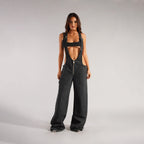 Zip-Front Denim Overalls