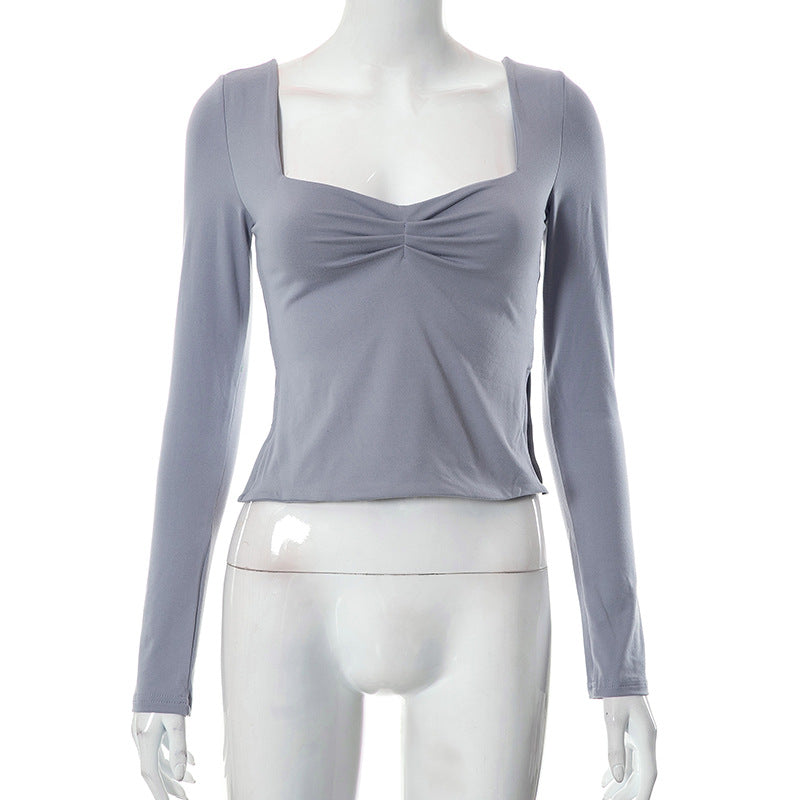 Square-Neck Long-Sleeve Crop Top