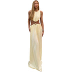 Cutout Bodycon Maxi Dress in Light Apricot, front view on a model with waist cutouts and full-length skirt.
