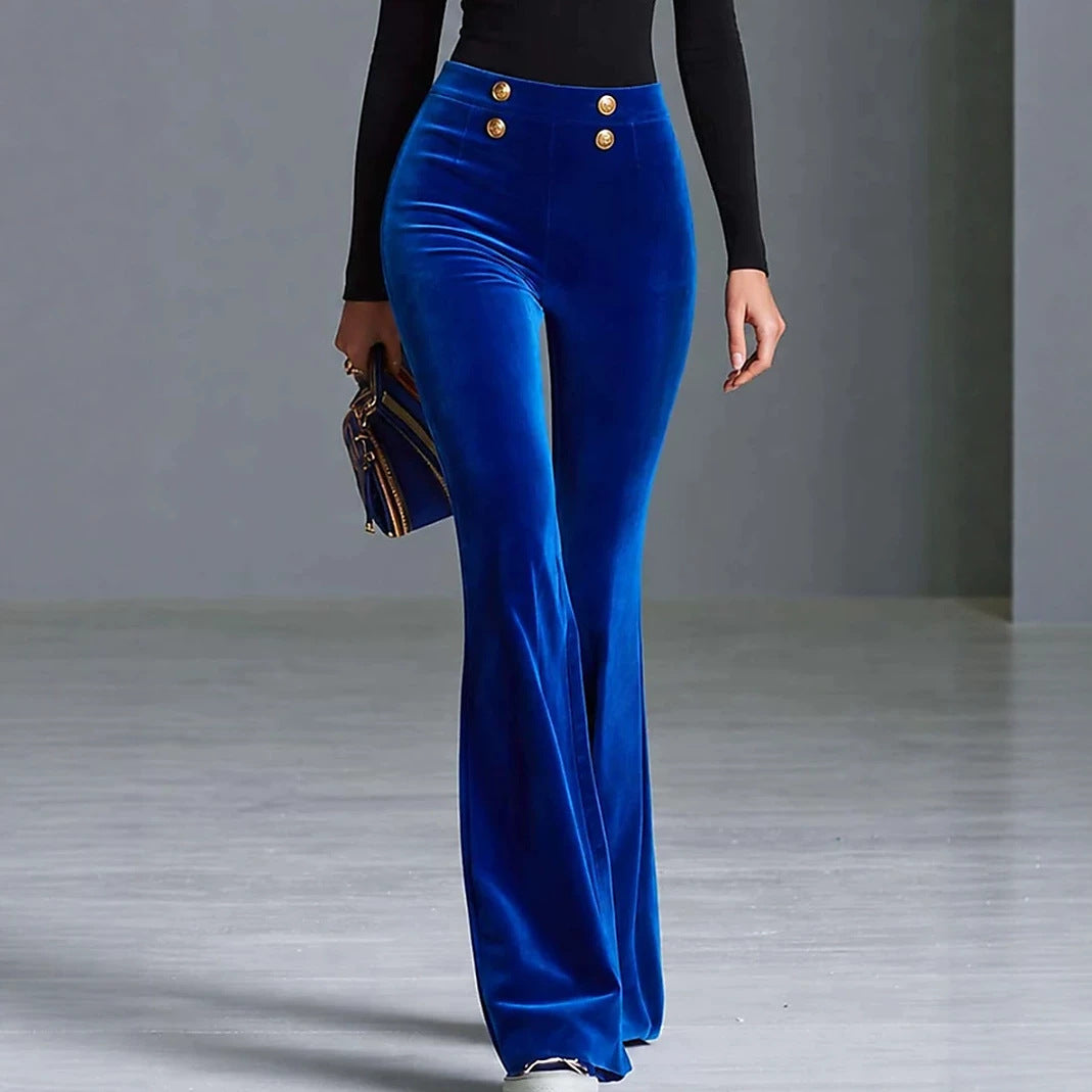 High-Waist Velvet Flare Trousers