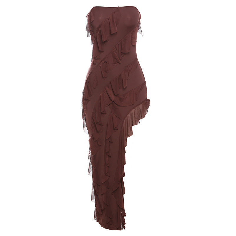Strapless Fringe Slit Dress