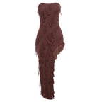 Strapless Fringe Slit Dress