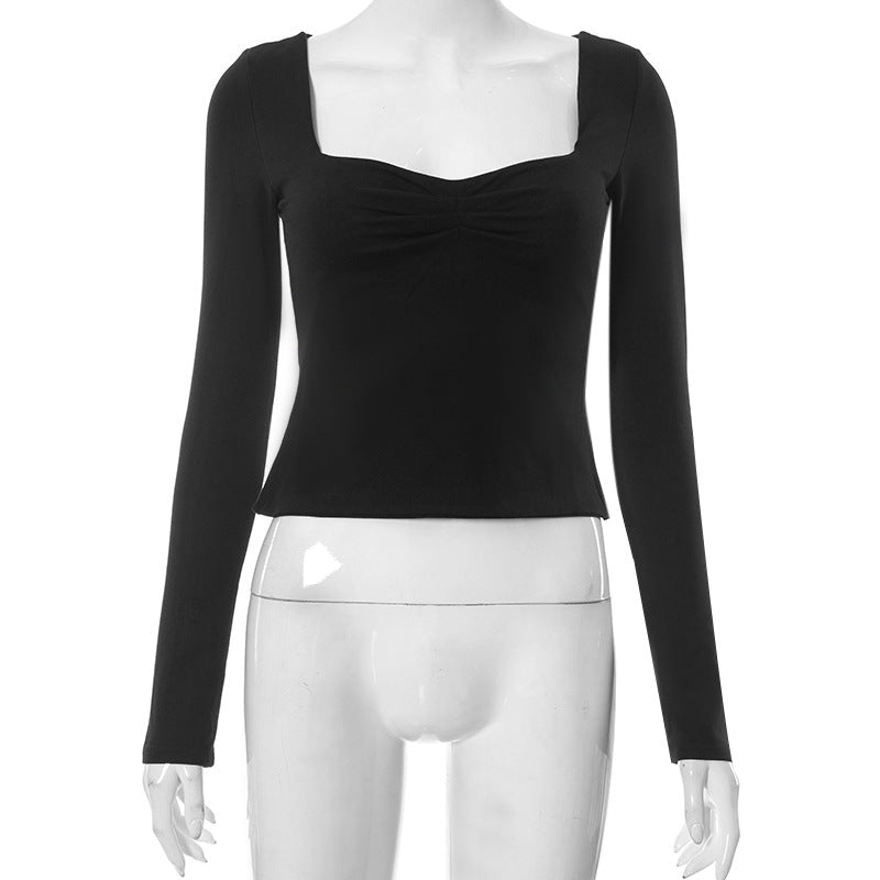 Square-Neck Long-Sleeve Crop Top