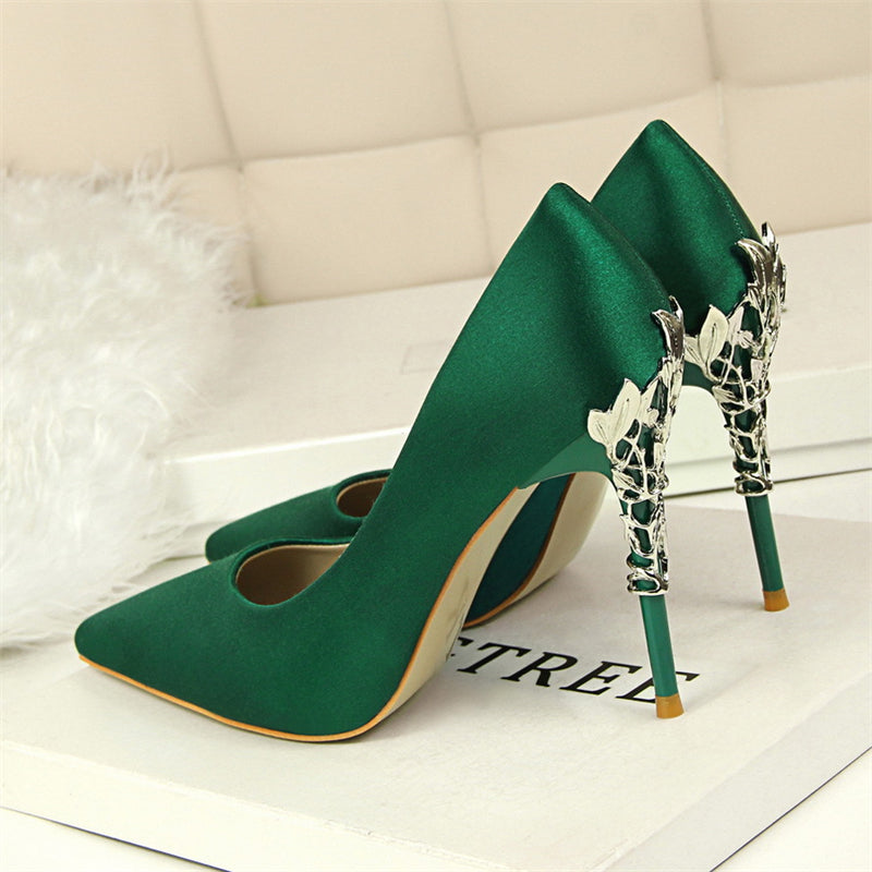 Satin Pointed-Toe Heels