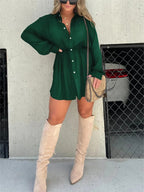 Button-Front Long-Sleeve Romper