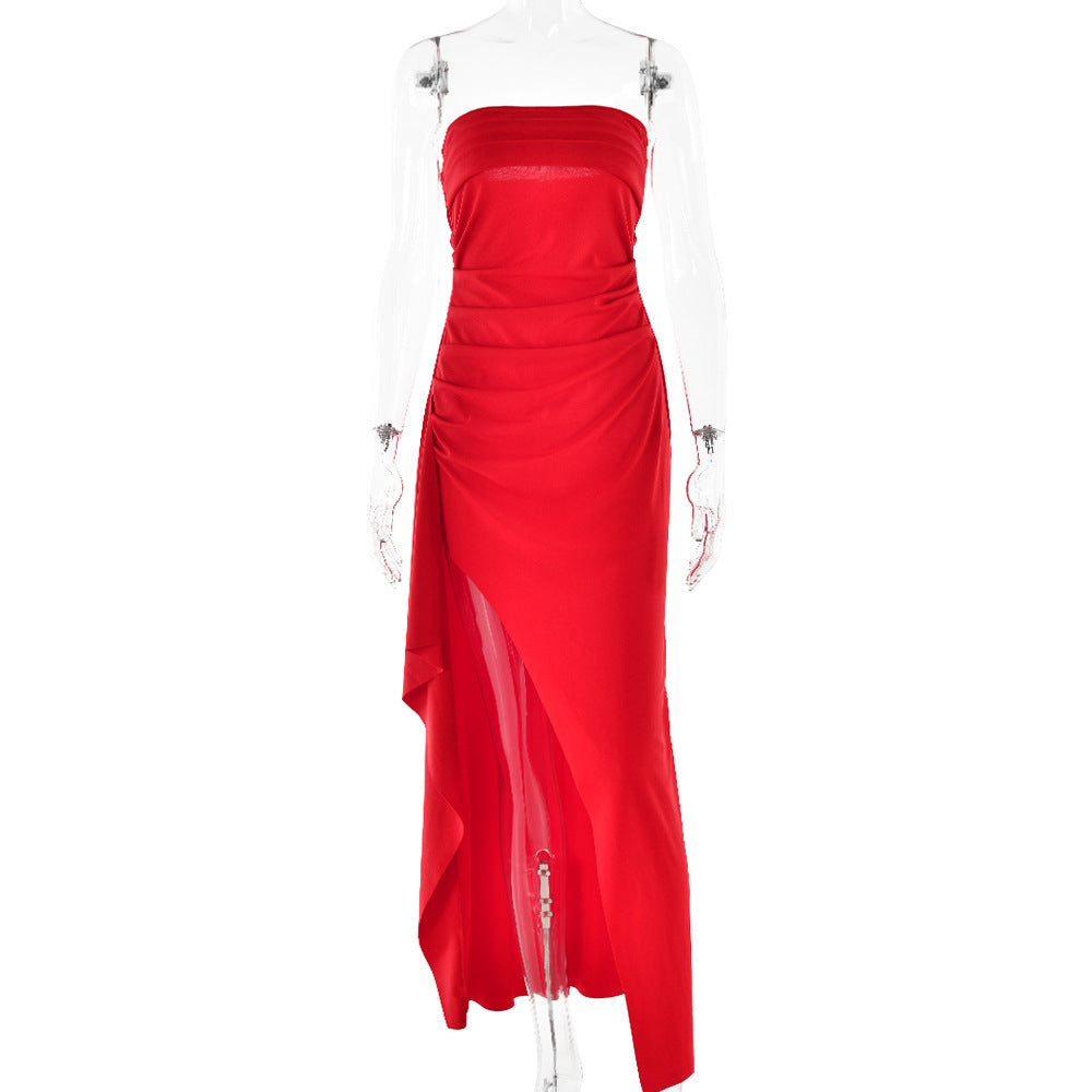 Strapless Pleated Maxi Dress