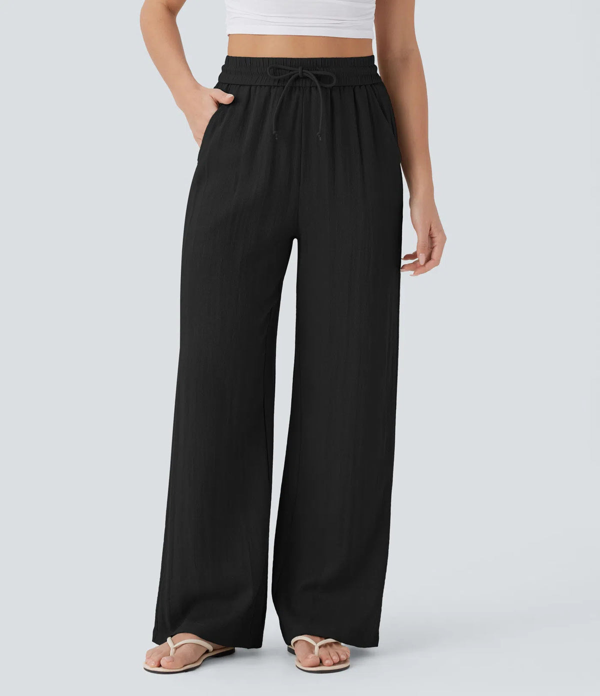 Drawstring Wide-Leg Trousers