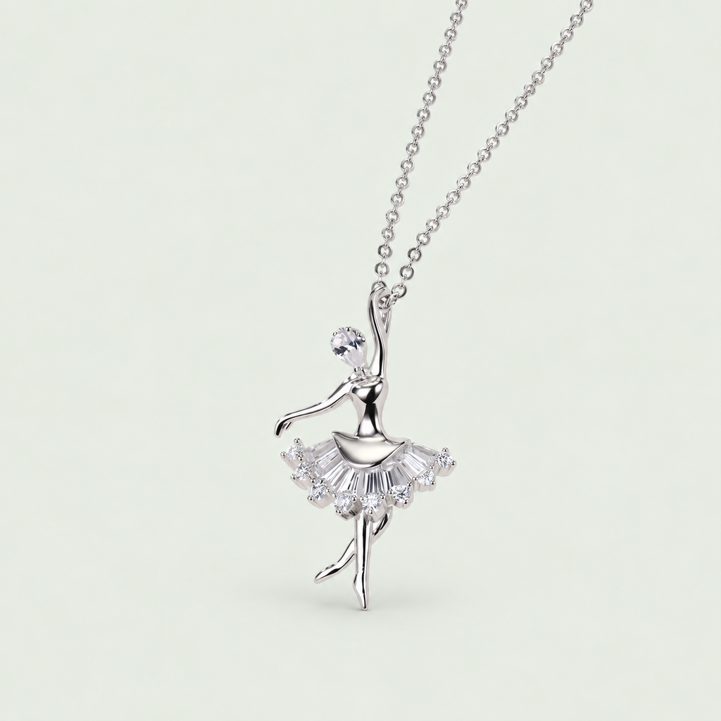 Ballerina Pendant Necklace on a pale sage background